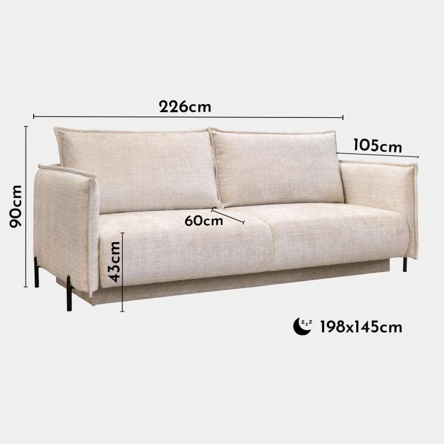 Canap&eacute; 3 places convertible avec coffre en tissu beige